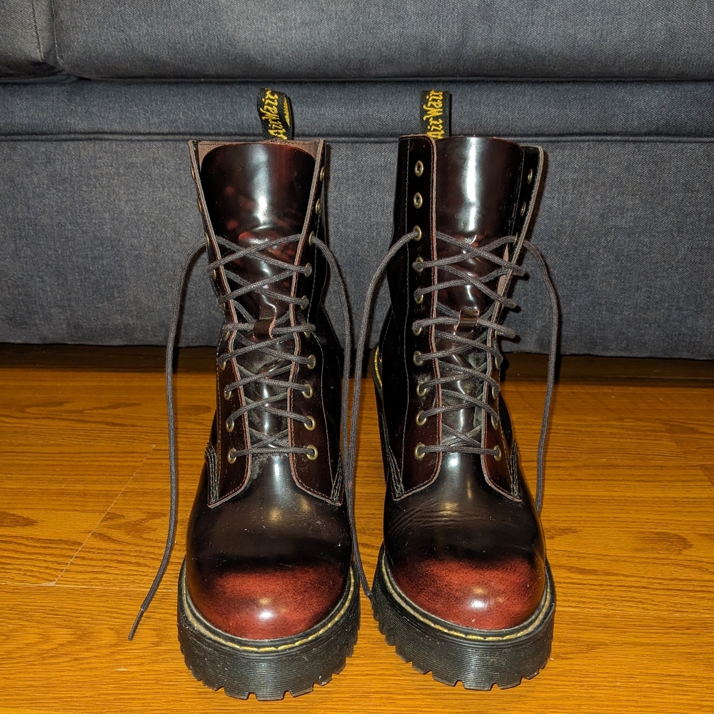 Dr. Martens Kendra Arcadia Cherry Red Heeled Ankle Boots Size 9